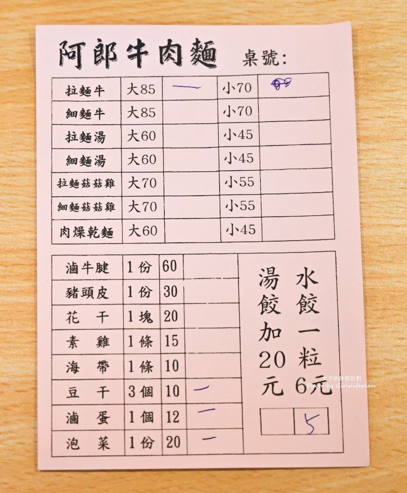 阿郎牛肉麵｜70元牛肉麵大碗很夠兩人吃(菜單) @女子的休假計劃